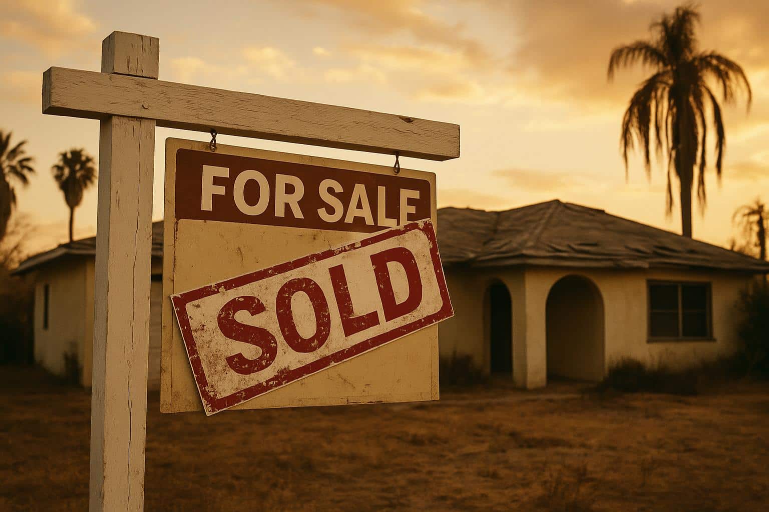 Foreclosed California house with "for sale" sign highlighting real estate transaction issues