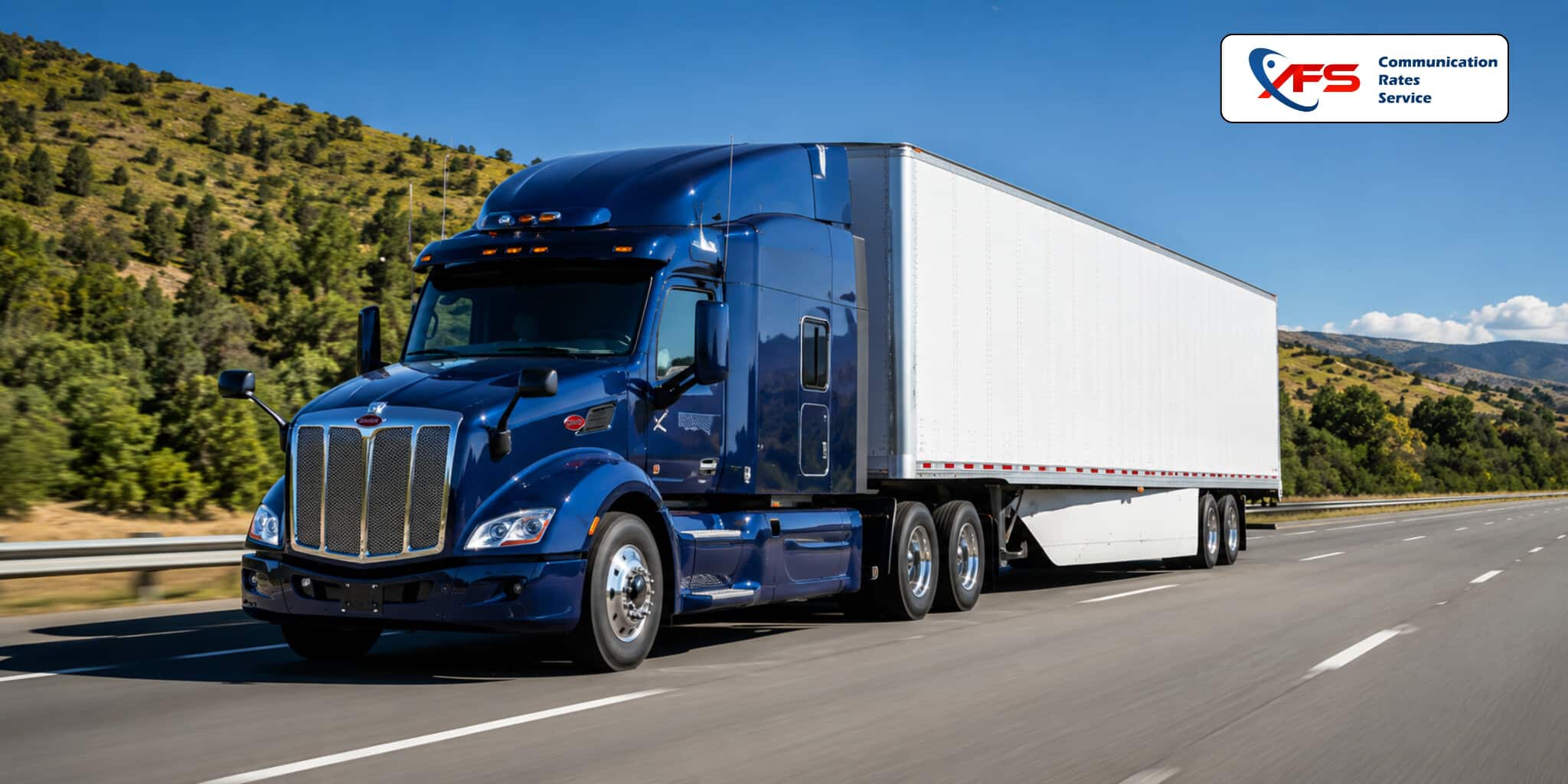 Blue semi truck on highway