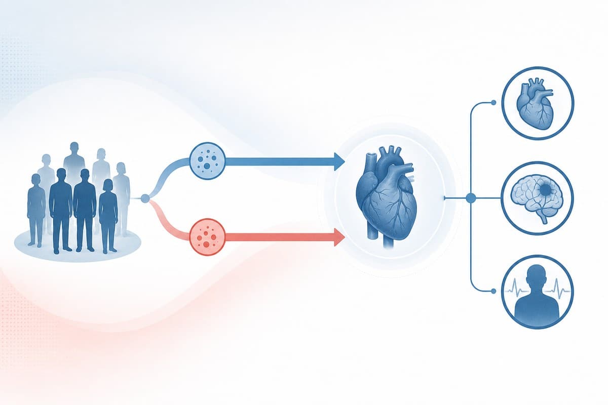 Conceptual illustration of two treatment pathways compared for major cardiovascular events.
