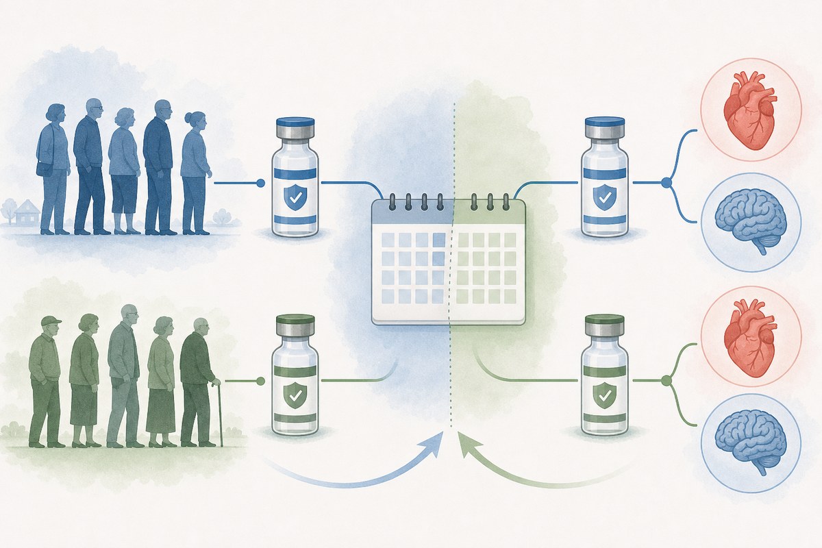 Conceptual illustration of matched vaccine groups compared across a vaccine changeover.