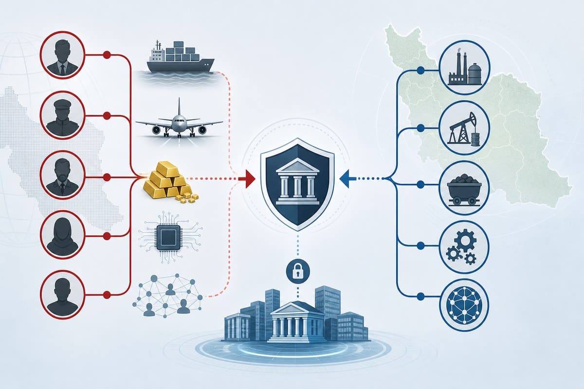 Conceptual diagram separating named sanctions targets from sector-based sanctions exposure.