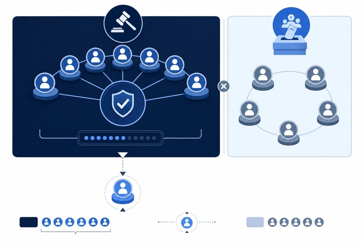 Conceptual diagram showing reported founder voting control, a board-election carve-out and an employee tie-breaker role.