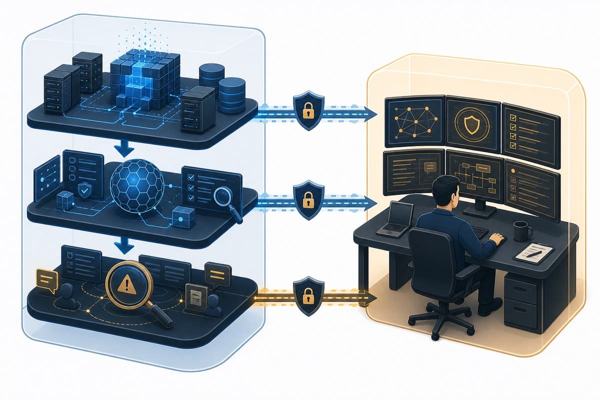Conceptual diagram of an independent evaluator connected to AI training and safety systems.