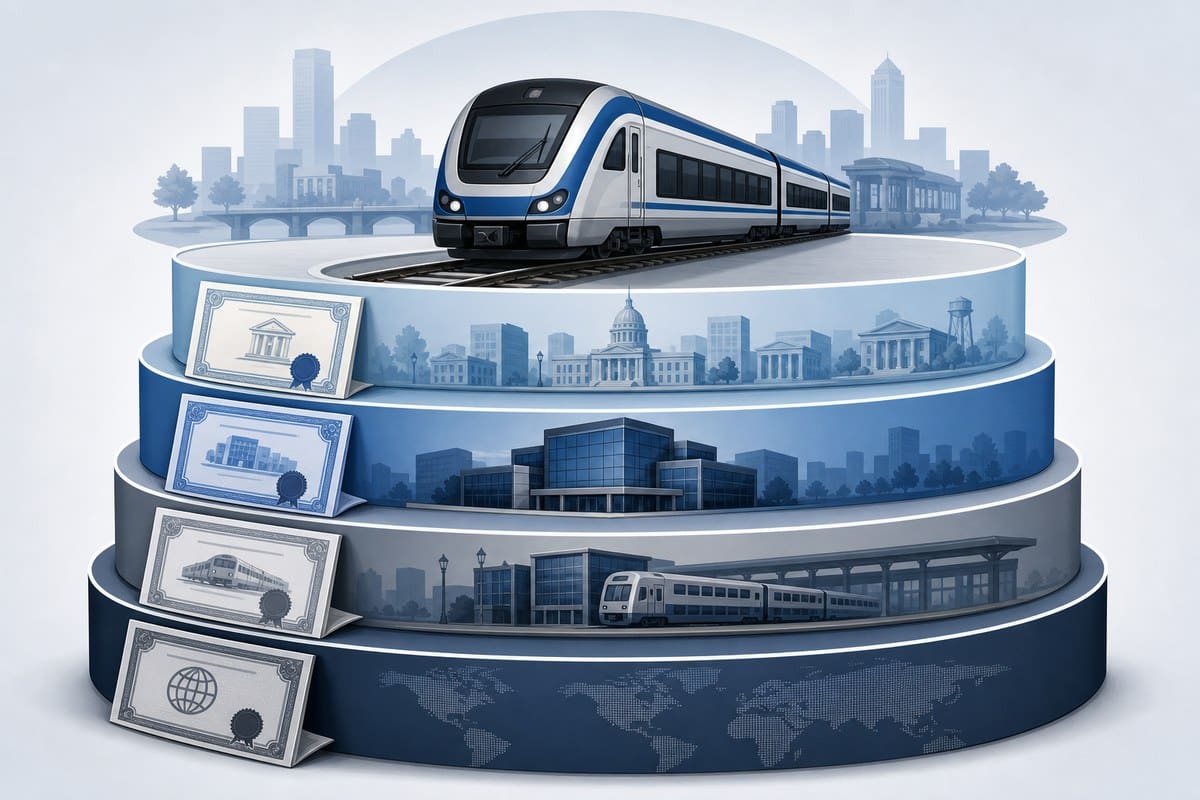 Conceptual illustration of four financing layers surrounding a passenger rail operator