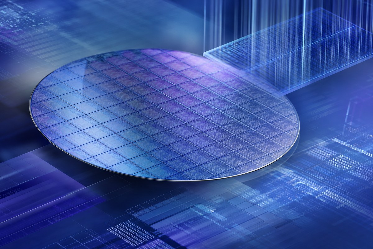 Abstract silicon memory wafer with dense layered circuit patterns