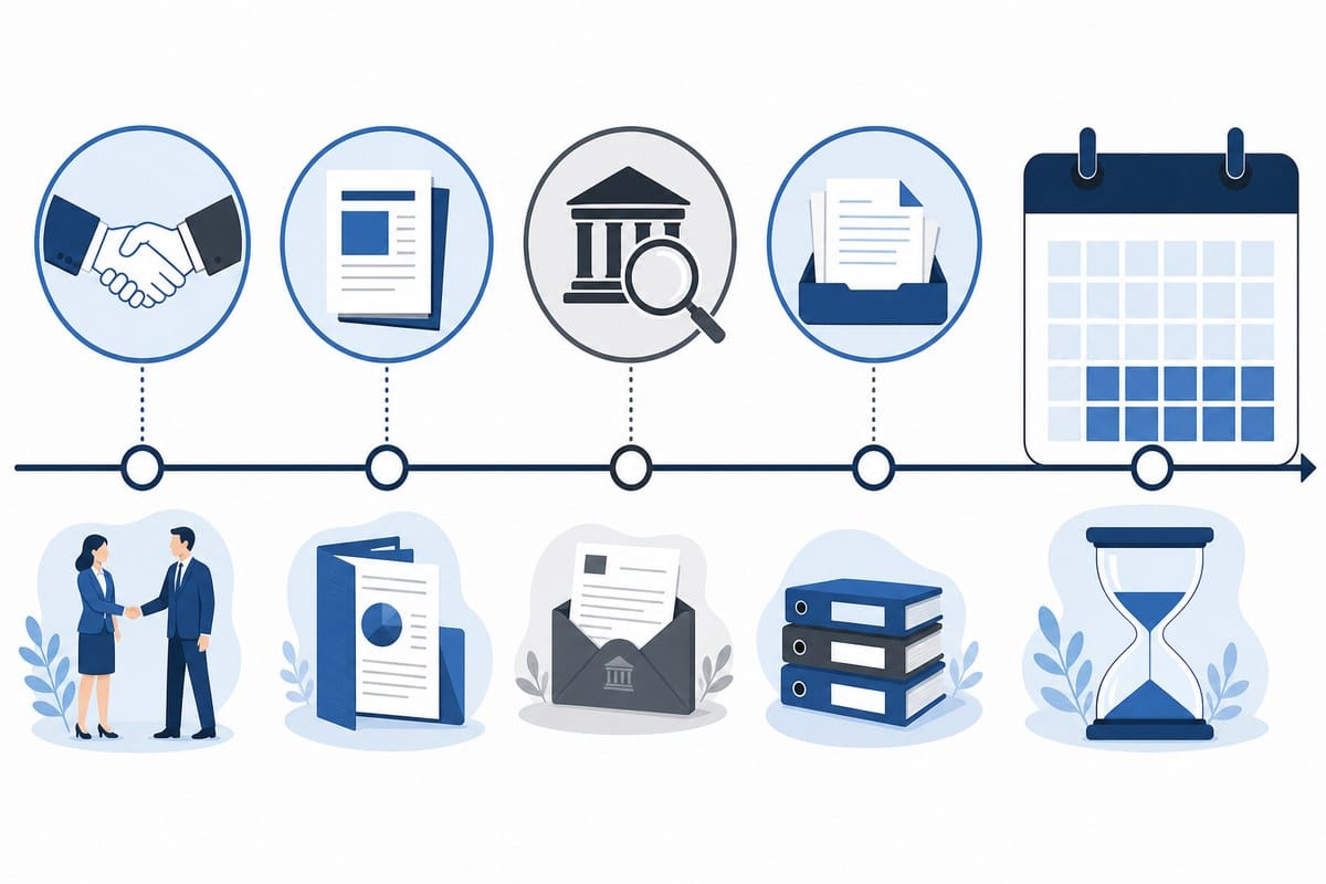 Conceptual timeline showing a merger review continuing after an information request
