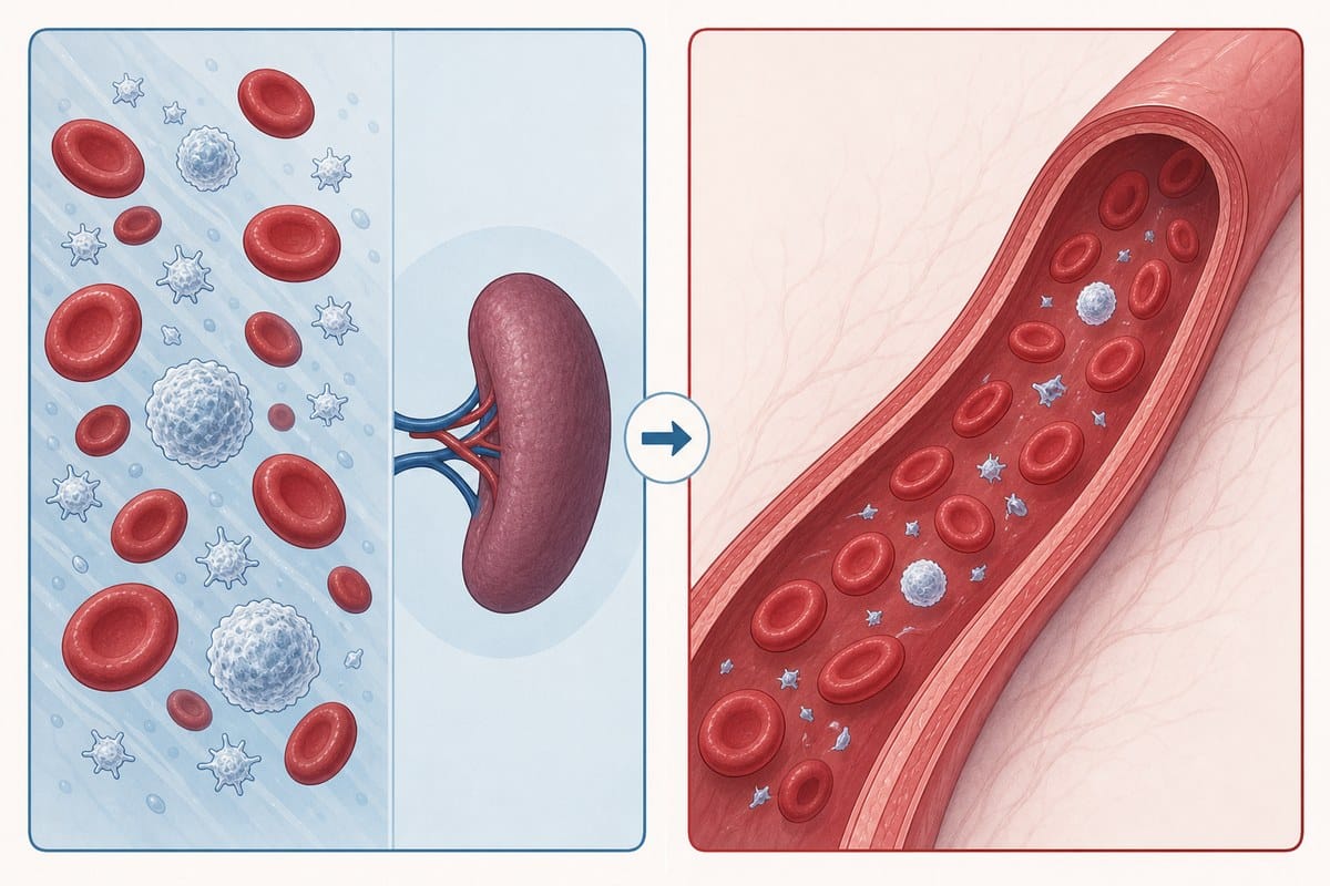 Conceptual illustration of the blood counts, spleen status and event-free measures in a composite trial response.