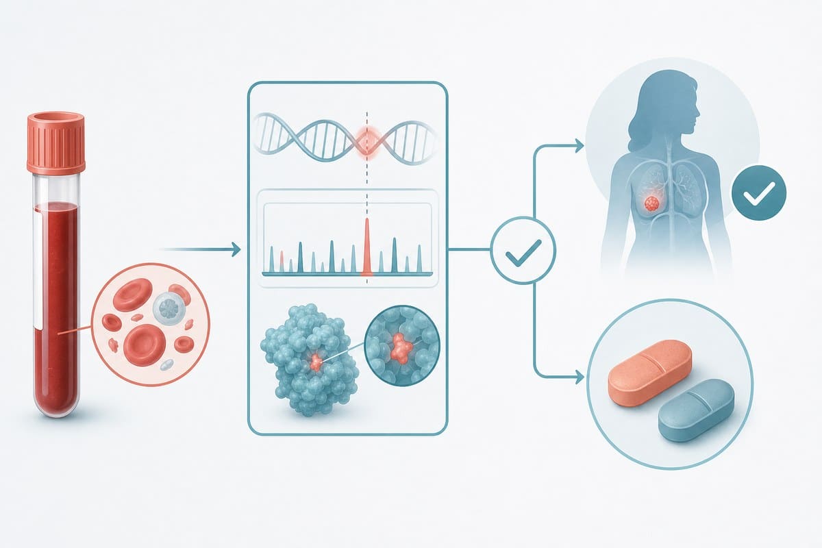 Conceptual illustration of ESR1 mutation testing guiding treatment eligibility