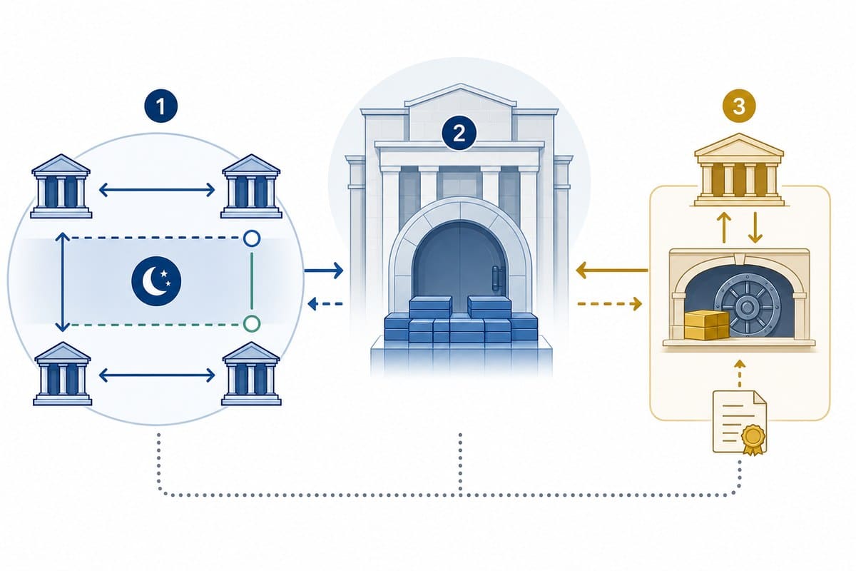 Conceptual diagram of the federal-funds range, bank reserves and discount-window lending.