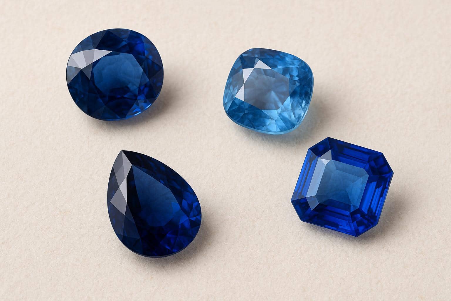 Various shades of Neelam gemstones displaying unique color variations and patterns