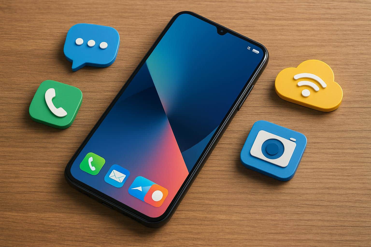 Close-up of modern smartphone highlighting camera, battery, and screen display features