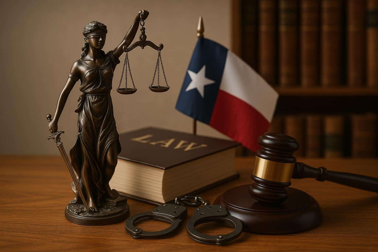 Fort Worth criminal defense law office exterior with legal books and courthouse in background