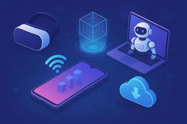 Futuristic digital devices and innovative technology trends shaping the future of online platforms