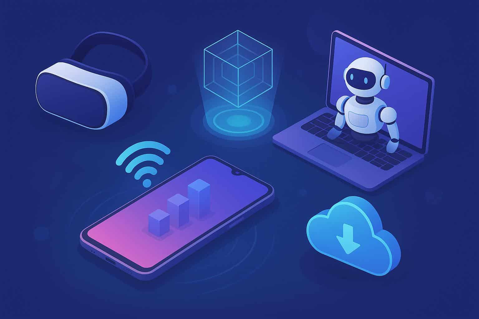 Futuristic digital devices and innovative technology trends shaping the future of online platforms
