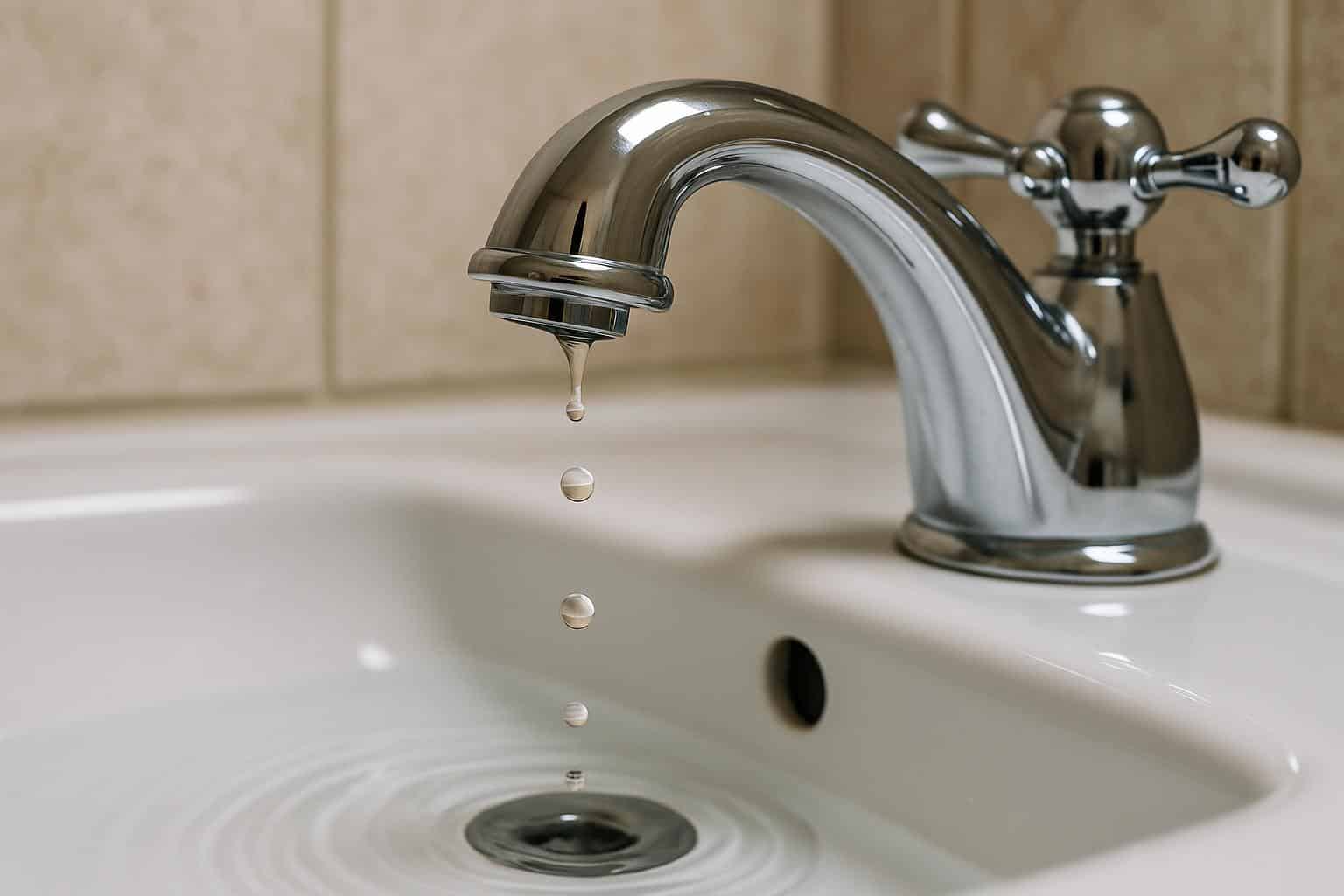 Close-up of water dripping from a kitchen faucet illustrating water waste from leaks
