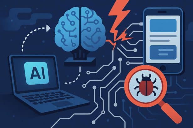 Artificial intelligence generating mobile apps with code snippets and progress indicators