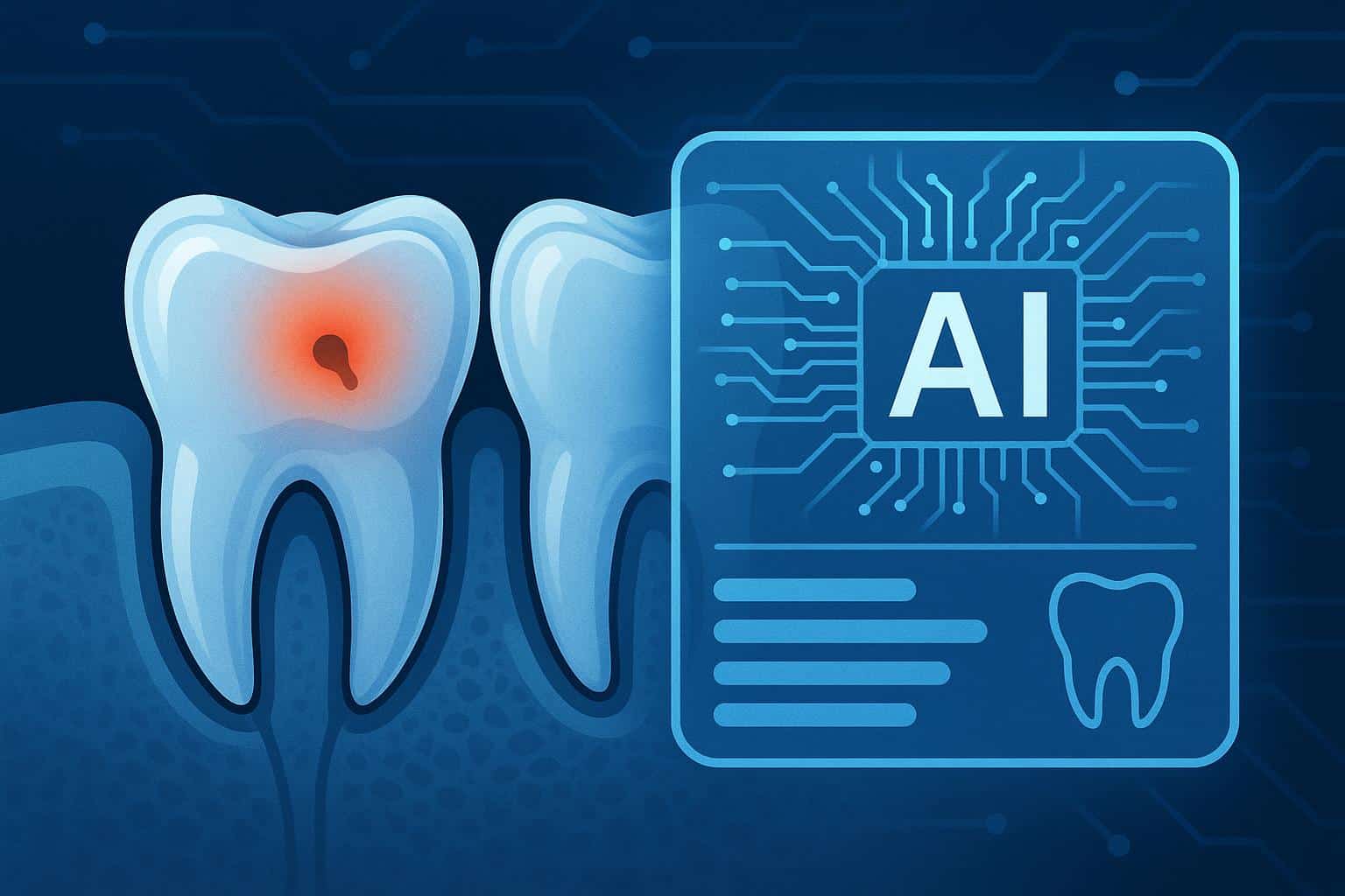 AI dental software analyzing tooth X-ray to detect early signs of tooth decay in dental clinic
