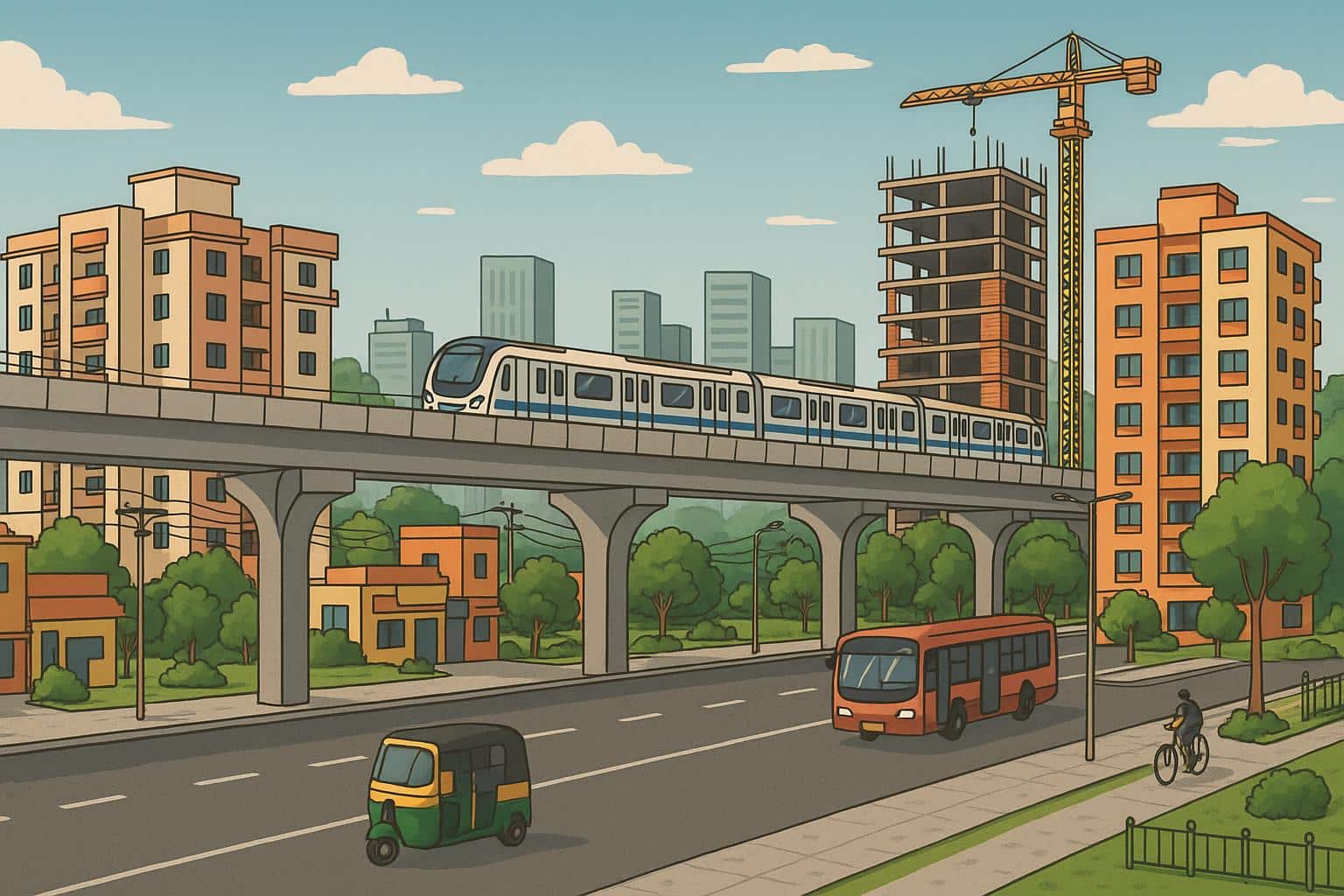 Modern roads, new residential buildings, and developing public spaces in Porur's evolving landscape