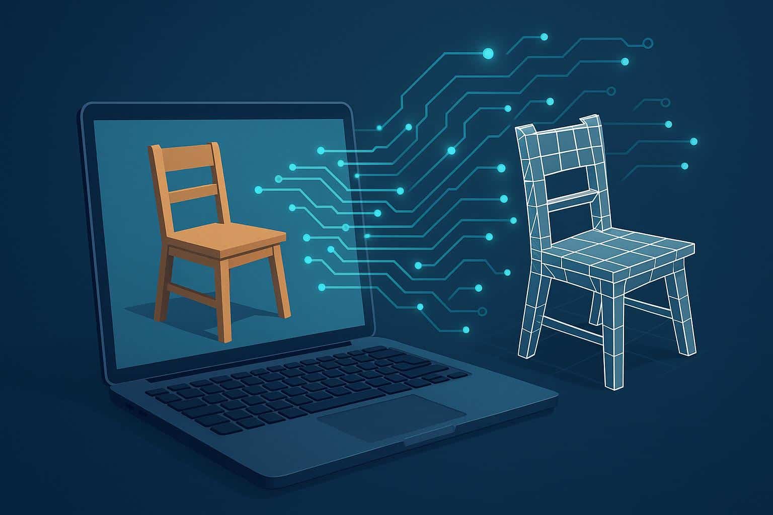 AI transforming flat 2D pictures into detailed 3D digital models for asset creation