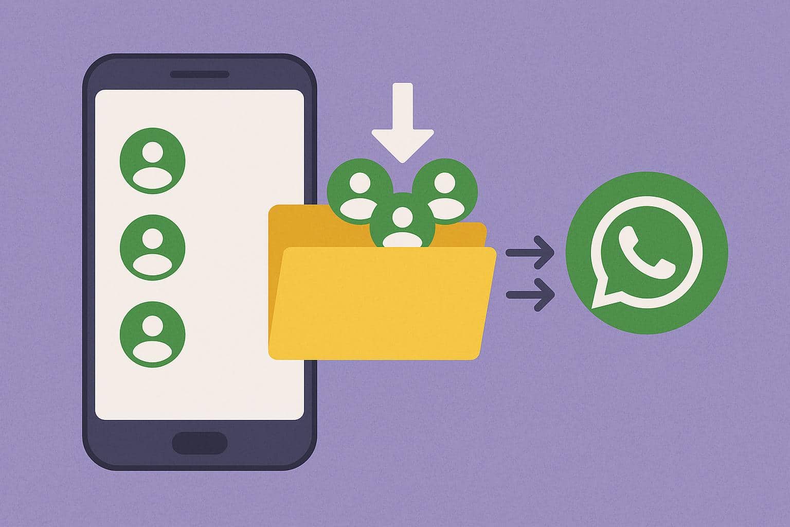 WhatsApp contact download process with phone and messaging app icons on digital screen