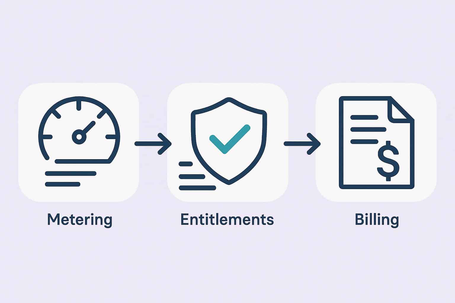 Digital dashboard illustrating metering, entitlement access, and billing data management concepts