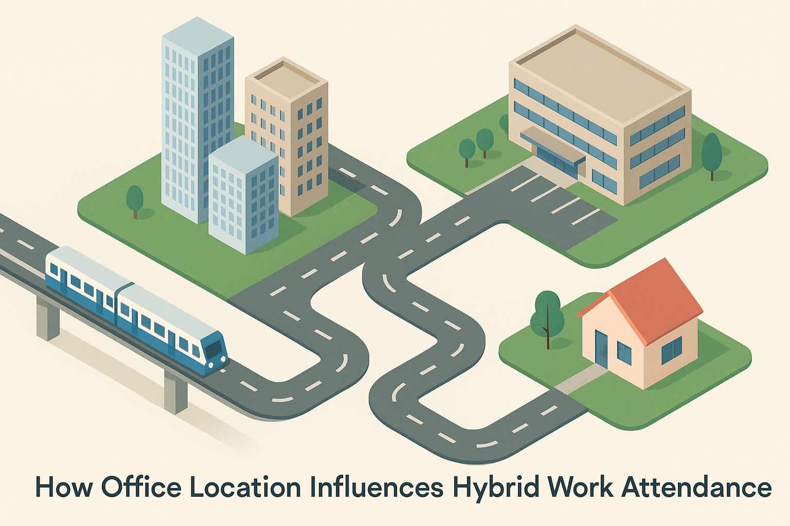 Office buildings in city center highlighting impact of location on hybrid work attendance