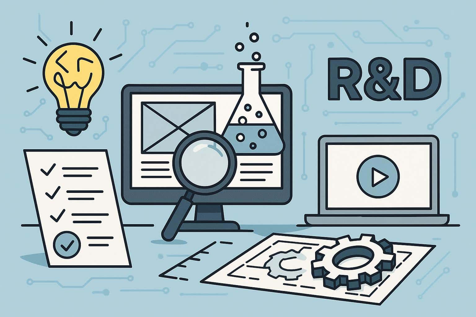 Modern IT professionals collaborating on research and prototyping for business innovation