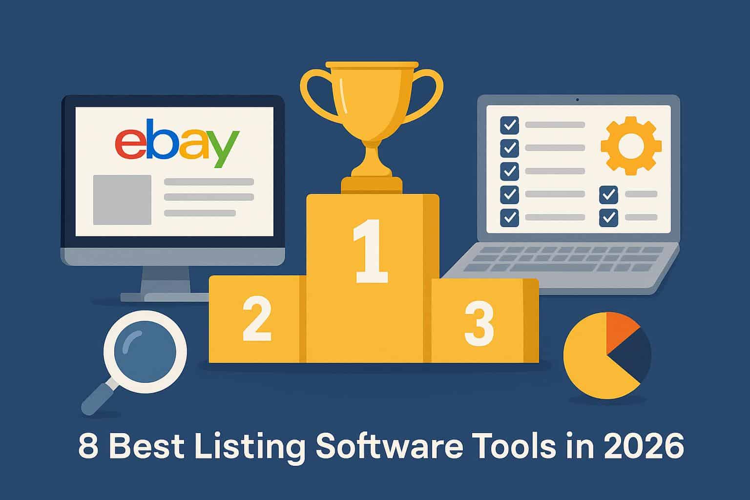 Top eBay listing software tools comparison chart with rankings and software logos displayed