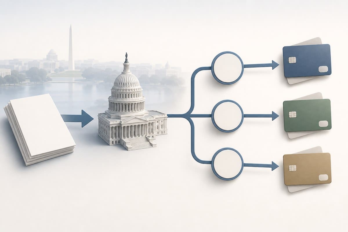 A conceptual path from a federal proposal through Congress to potential payment cards