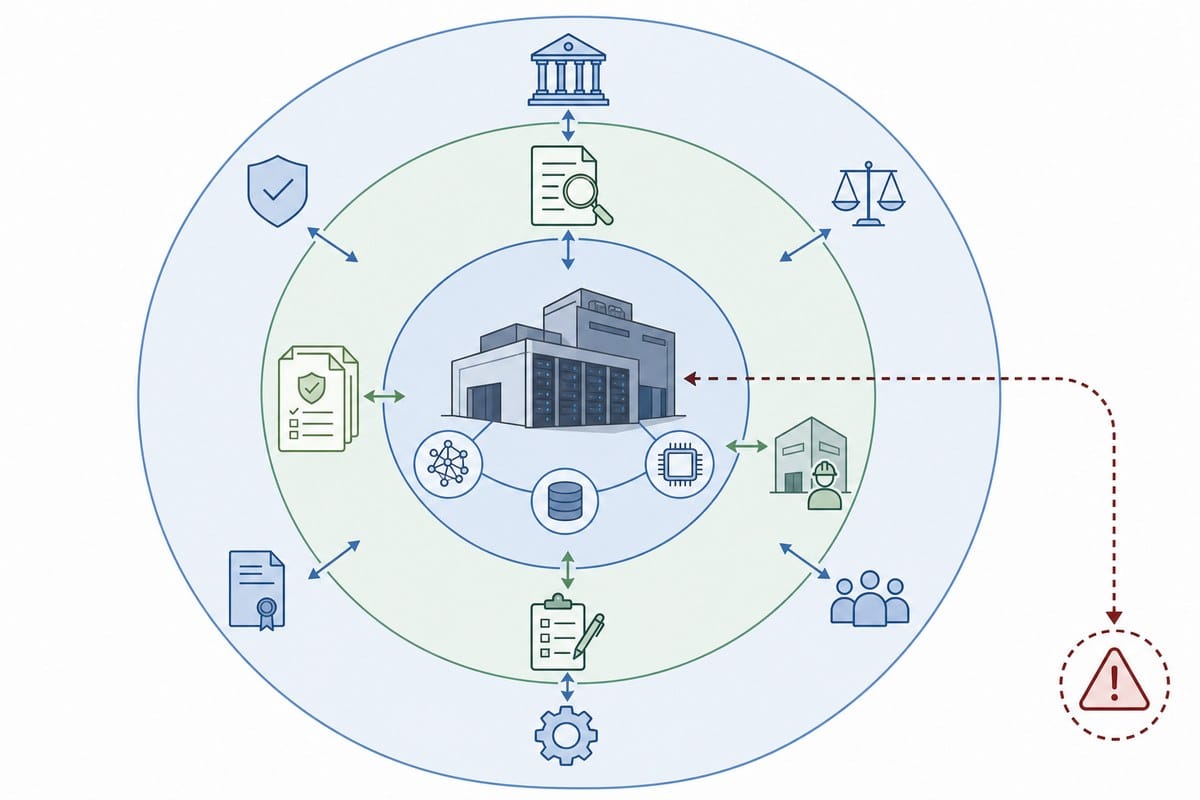 Conceptual diagram of AI companies, independent verifiers and state oversight with a proposed shutdown pathway.