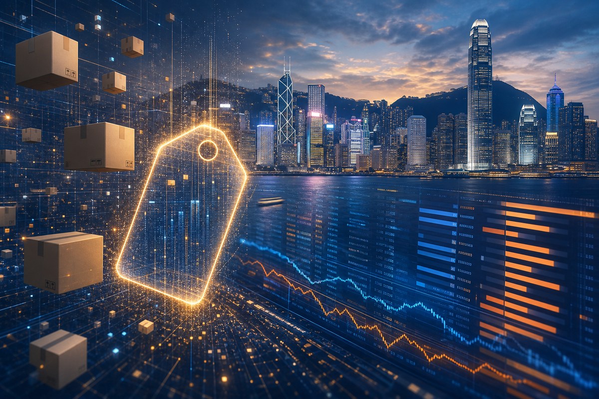 Abstract Hong Kong financial district with parcels and market order lines