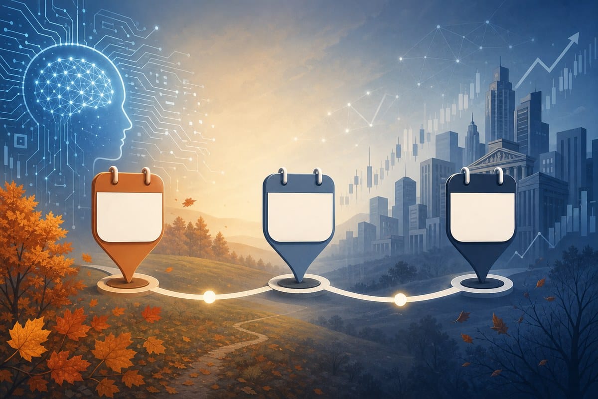 Conceptual calendar timeline connecting October investor meetings, November marketing and a possible pre-Thanksgiving debut.