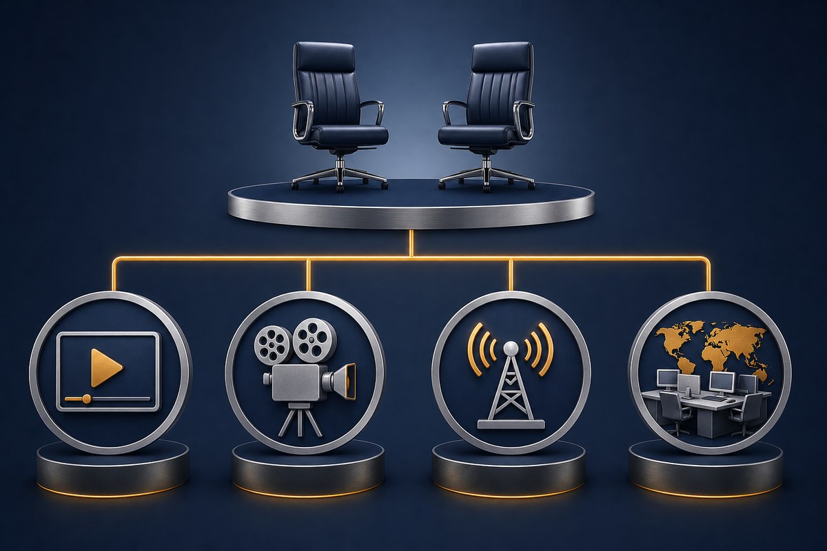 Conceptual leadership structure linking executive roles to streaming, film, television and news divisions.