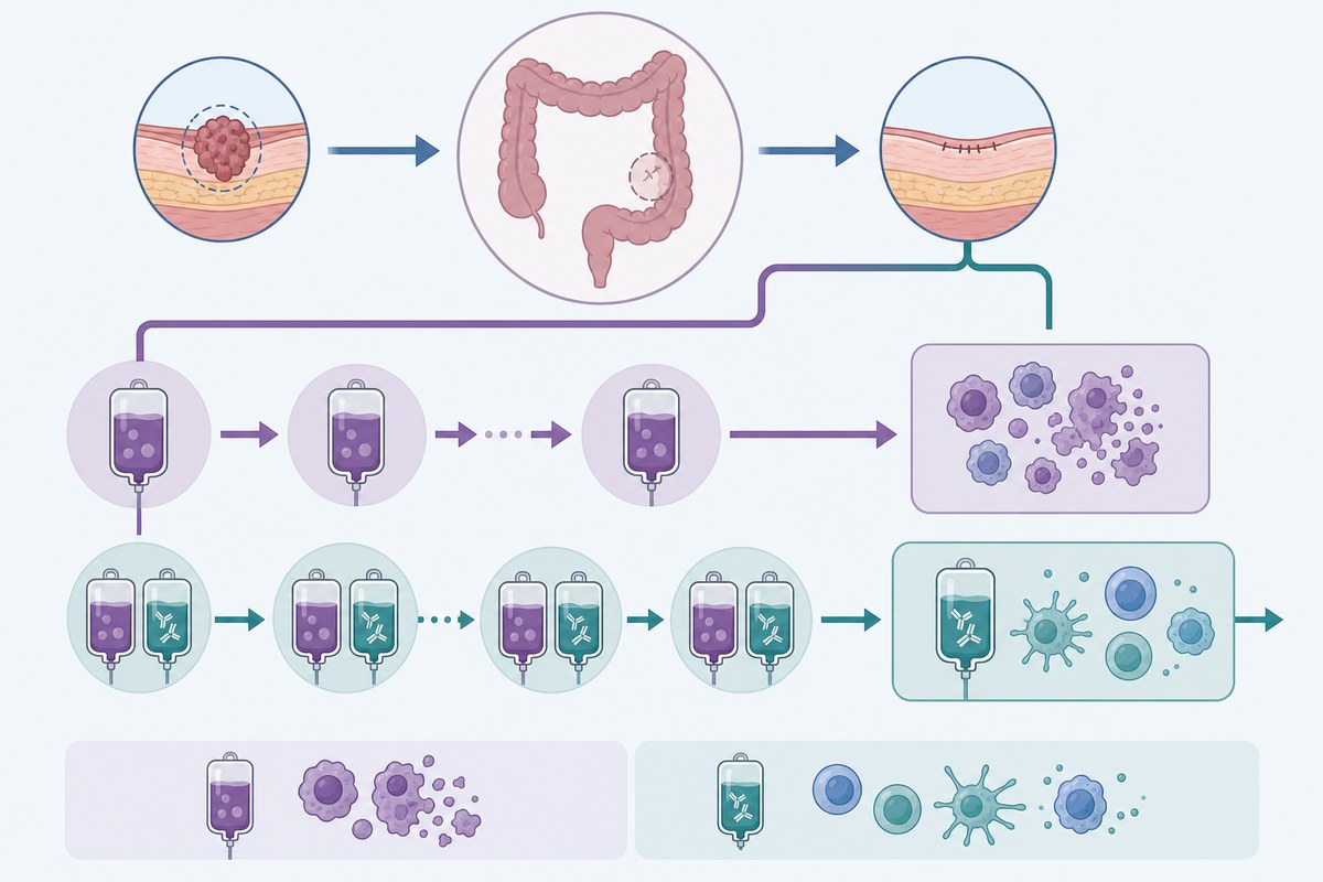 Conceptual comparison of chemotherapy alone and chemotherapy followed by continued immunotherapy.