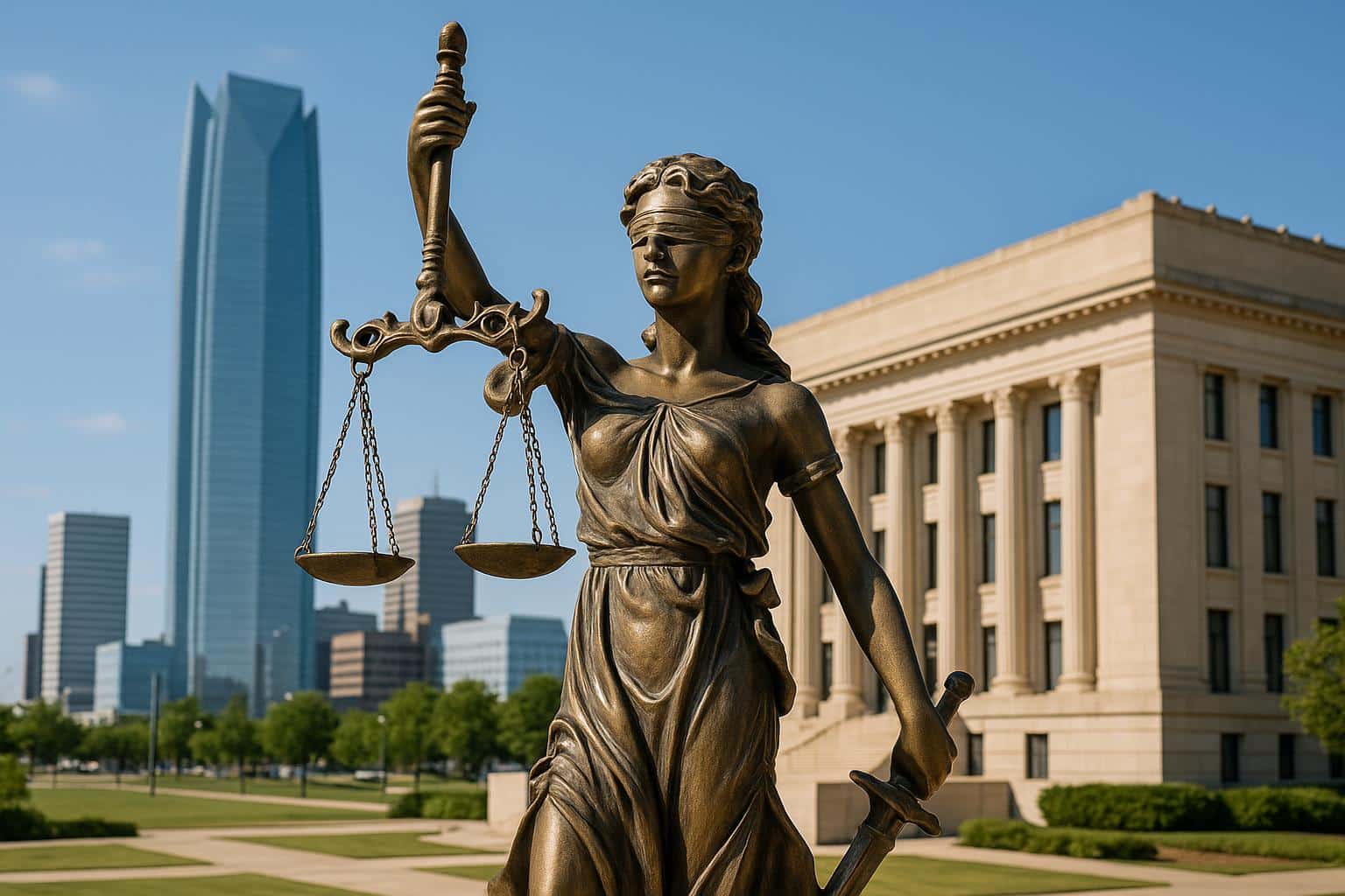 Scales of justice and law books representing personal injury legal services in Oklahoma City