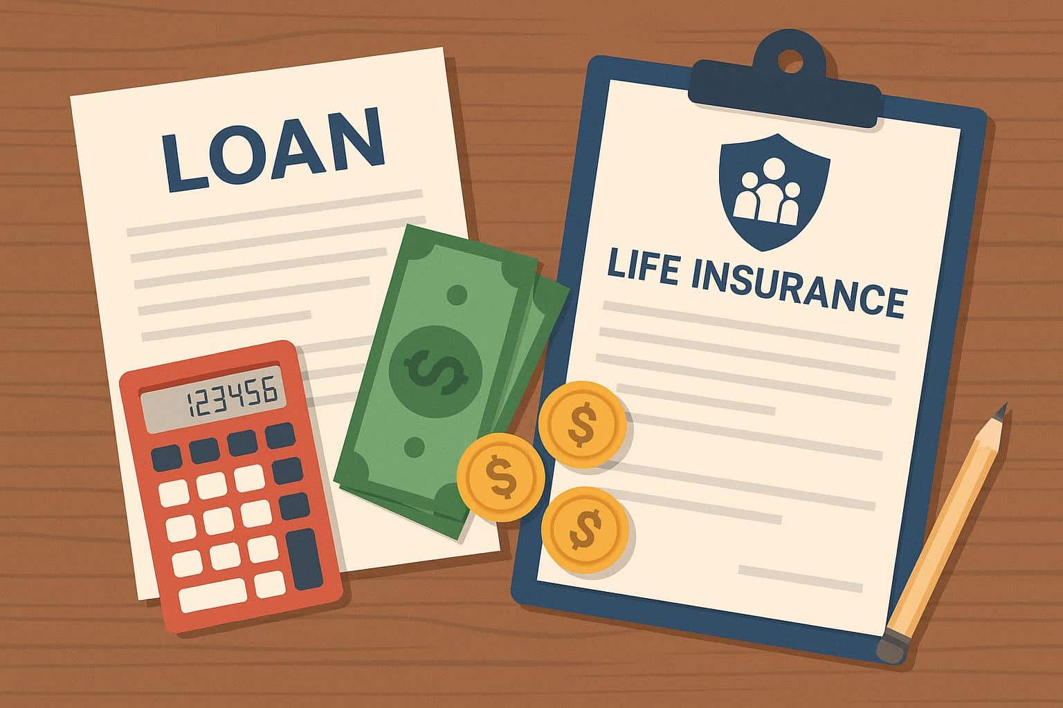 Calculator and loan documents on a desk illustrating life insurance coverage estimation