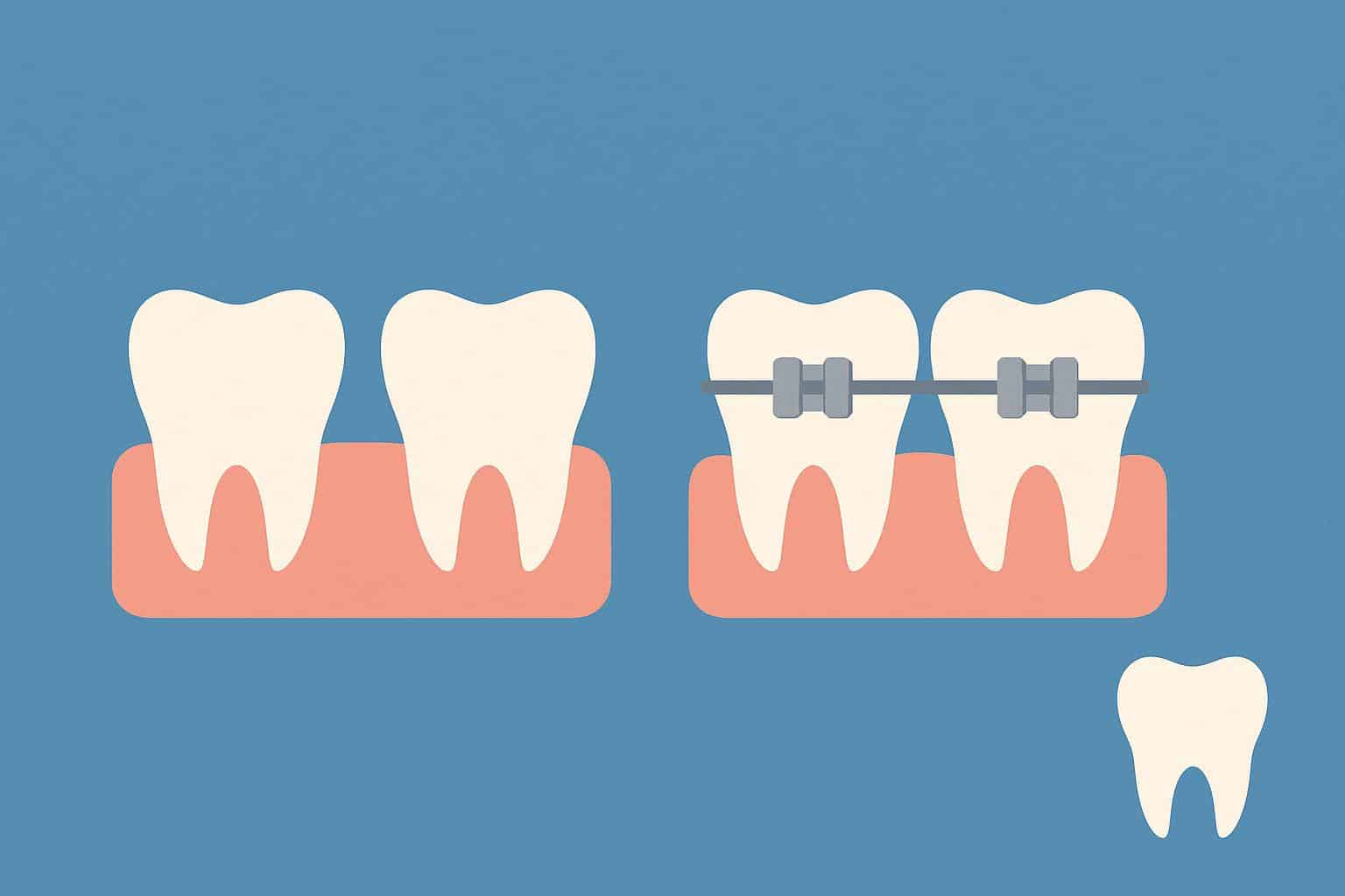 Clear dental braces aligning crooked teeth, illustrating orthodontic treatment for a straighter smile