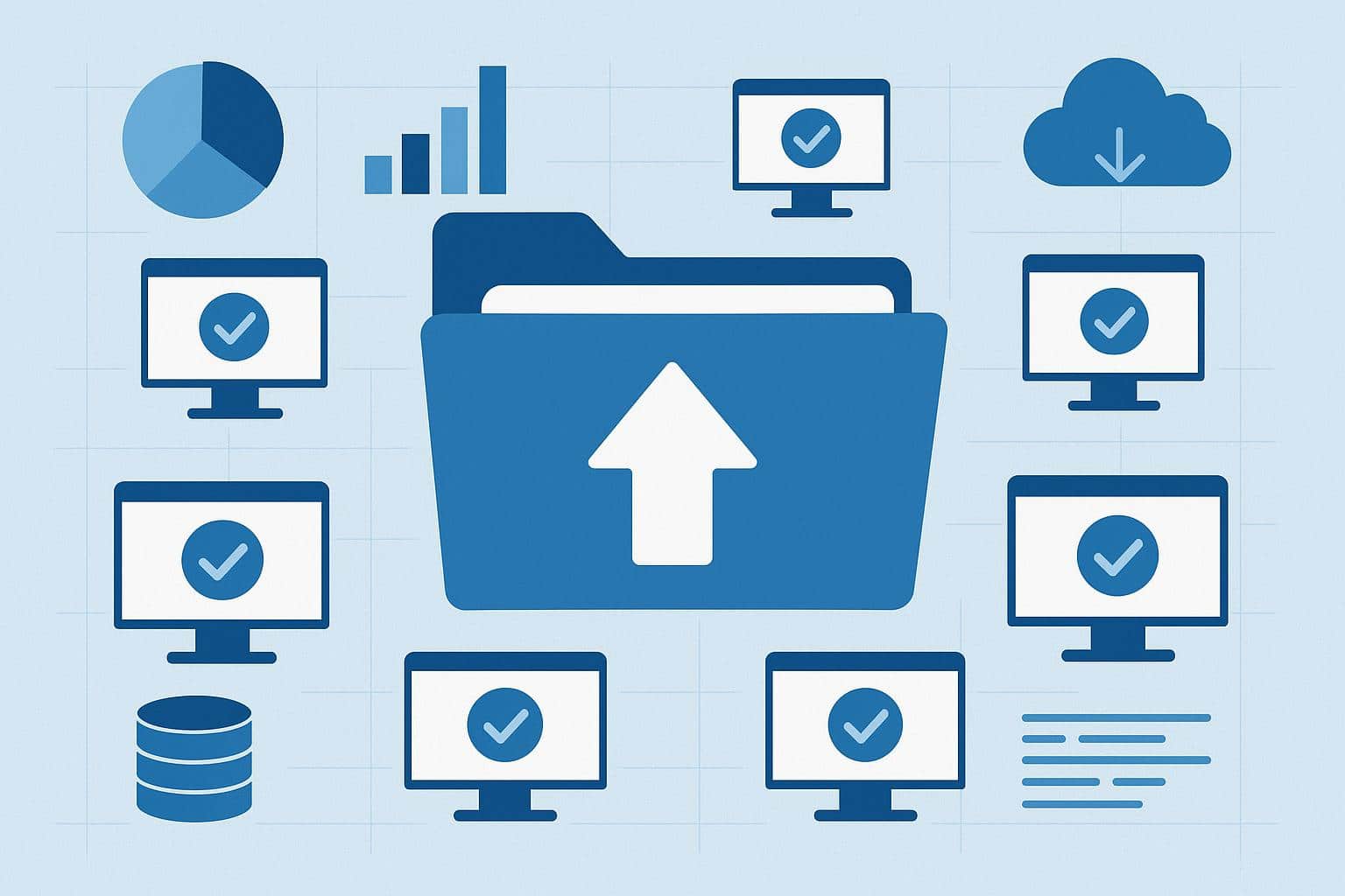 Cloud backup servers and icons representing top enterprise data protection solutions