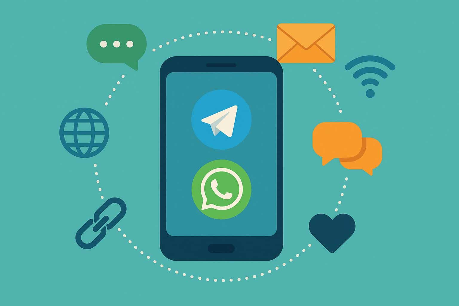 Telegram and WhatsApp logos with mobile devices illustrating messaging and connectivity apps