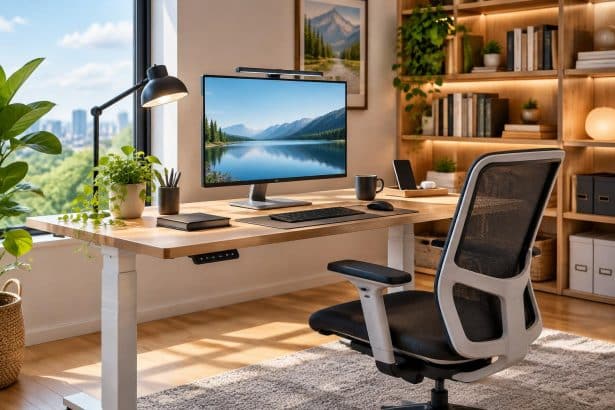 Modern home office desk setup featuring Nano Banana 3 technology and organized workspace essentials