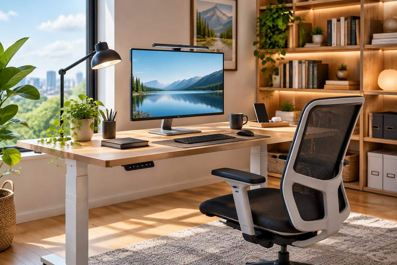 Modern home office desk setup featuring Nano Banana 3 technology and organized workspace essentials