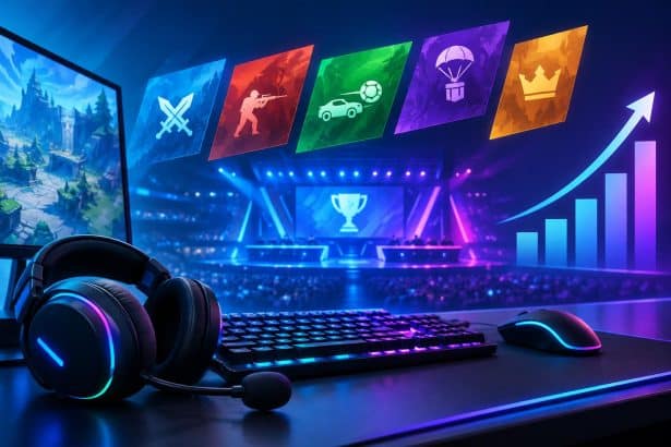 Esports gaming setup with monitors and equipment illustrating beginner trends in competitive gaming