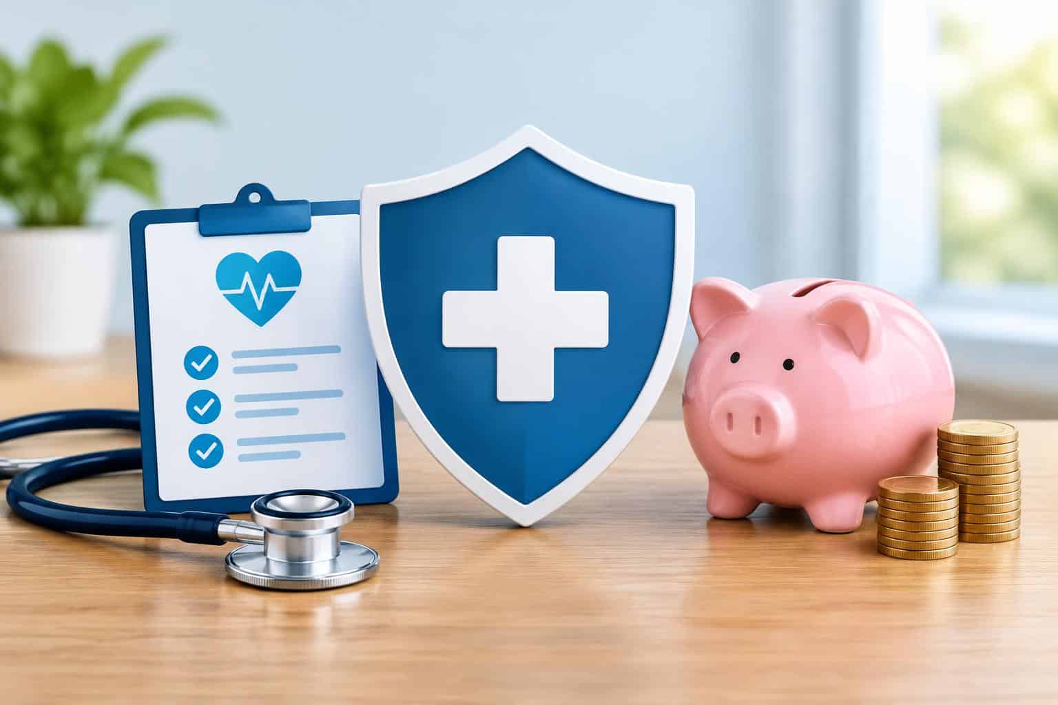Illustration of fixed indemnity health insurance policy documents and affordable coverage concept