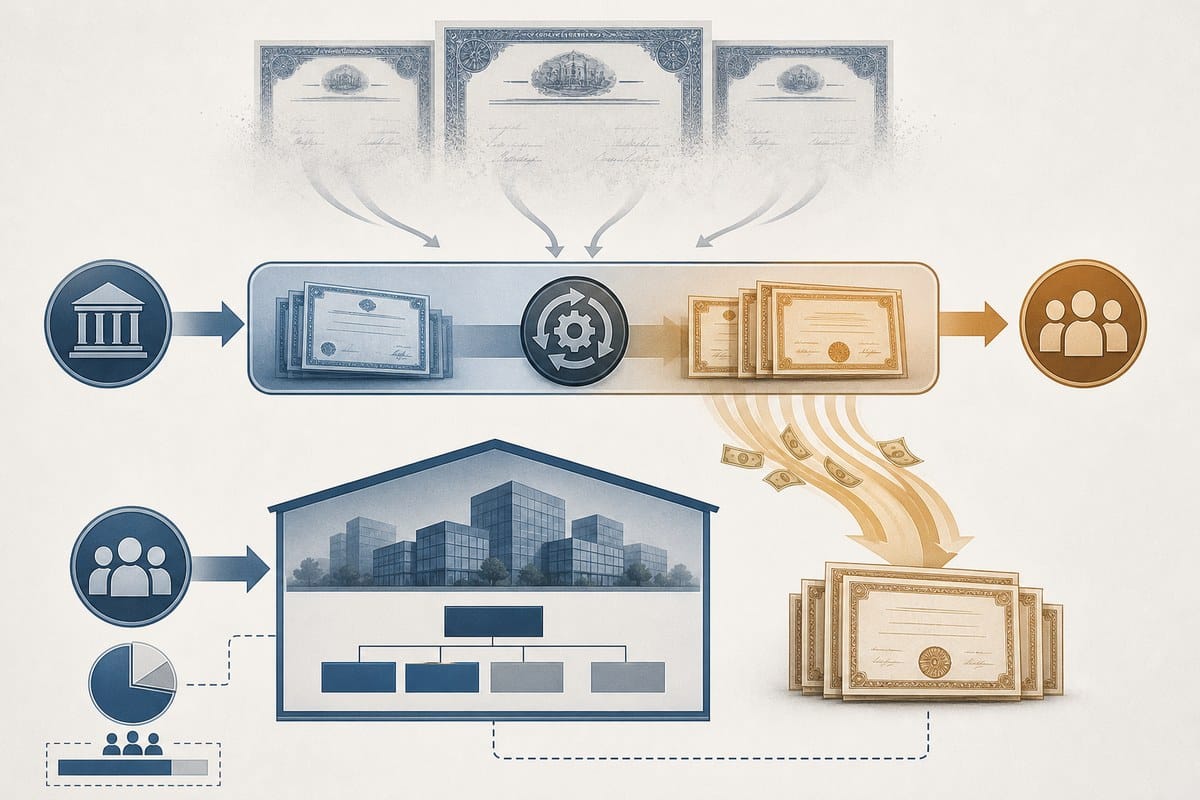 Conceptual diagram showing equity cancellation, new financing and creditor cash recovery.