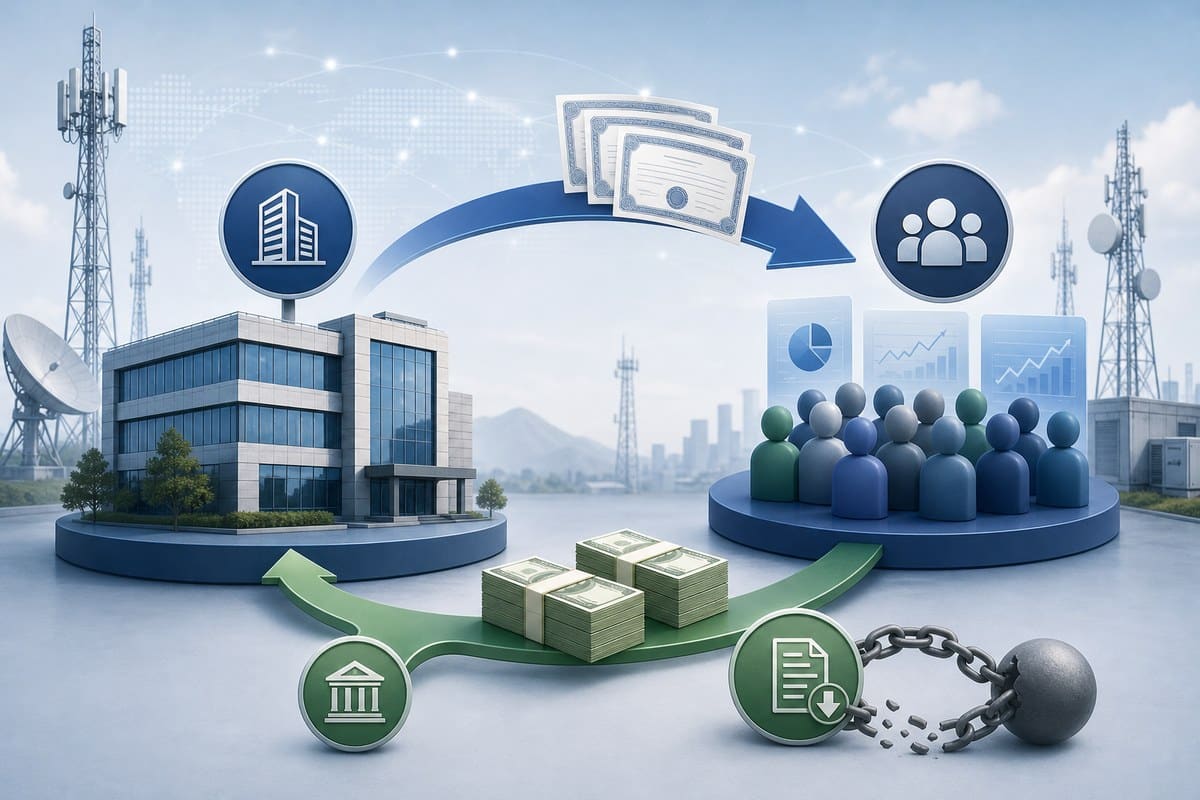 Conceptual diagram of new shares sold to investors and IPO proceeds directed toward debt repayment.