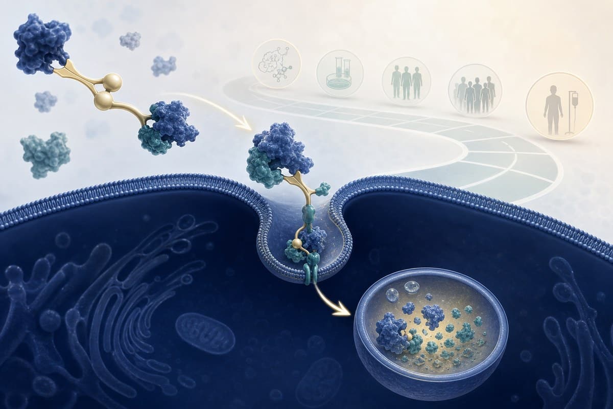 Conceptual illustration of extracellular proteins being directed toward cellular degradation