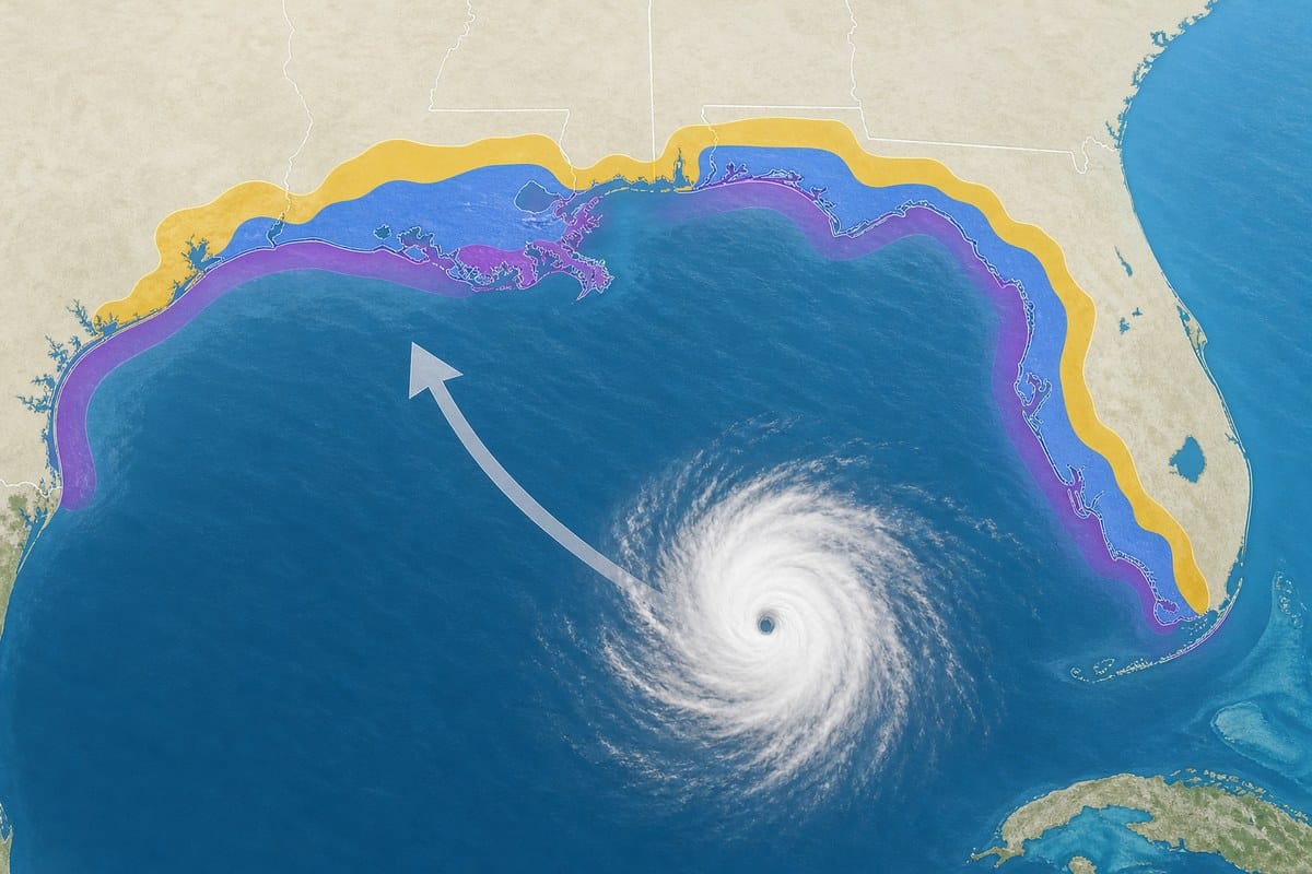Conceptual map illustration showing overlapping coastal watch areas along the northern Gulf Coast.