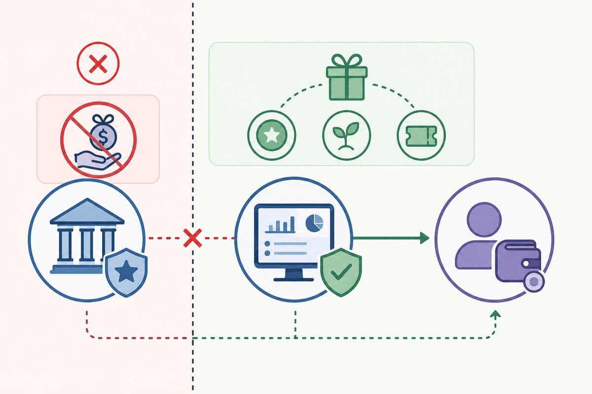 Diagram showing the distinction between issuer-paid stablecoin interest and platform rewards.