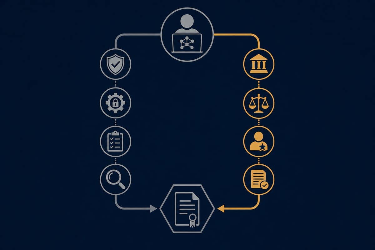 Conceptual diagram contrasting supplier safeguards with end-user responsibility in an AI defense contract.