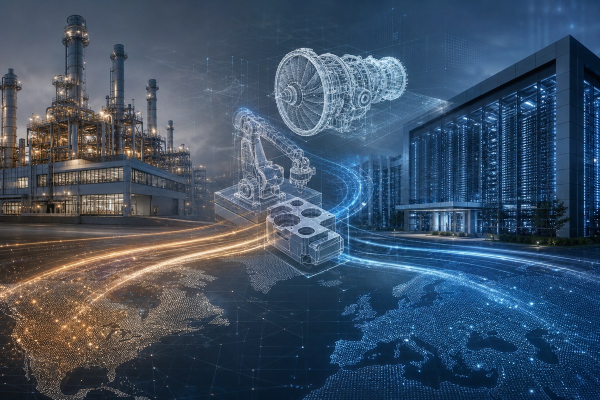 Industrial facility and data centre linked by streams of engineering data and product models.